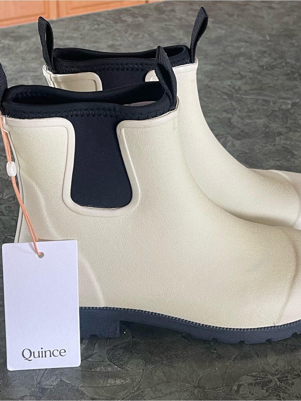 Quince Women’s Chelsea Rain Boots - Stone/Cream/Black - Size 6 - NWT